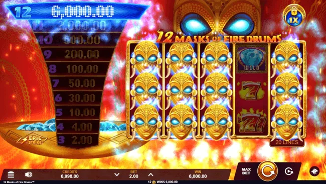 12 Masks of Fire Drum Frenzy Screen
