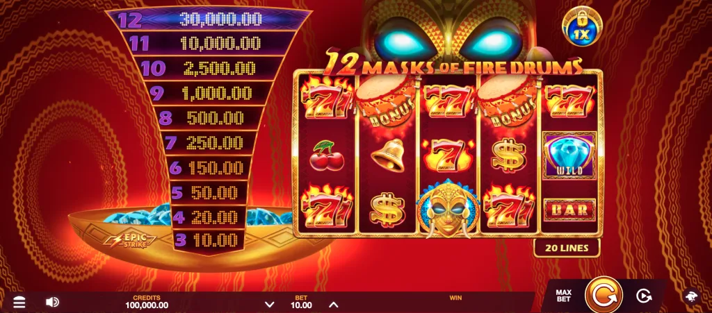 12 Masks of Fire Drum Frenzy Screen